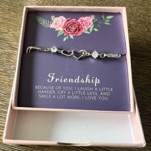 925 Sterling Silver double heart friendship chain bracelet